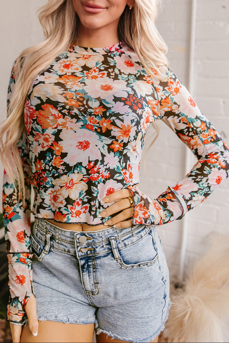 HIDDEN GEMS | Floral Mesh Long Sleeve Top