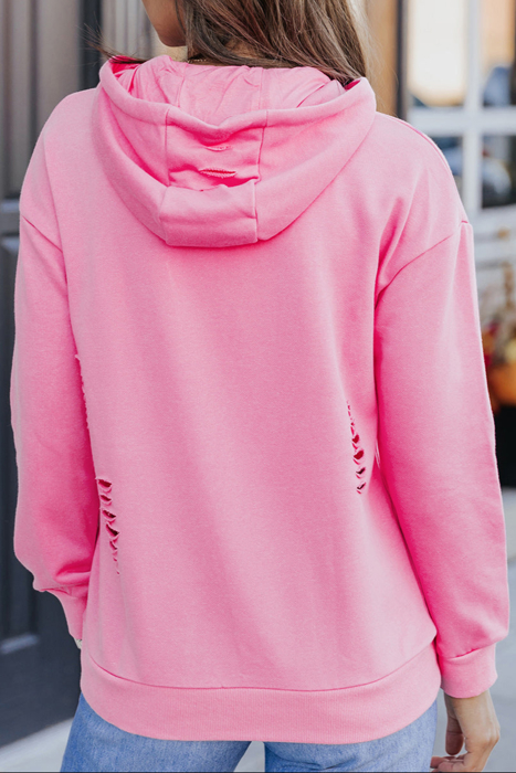 HIDDEN GEMS | Solid Ripped Hooded Sweatshirt