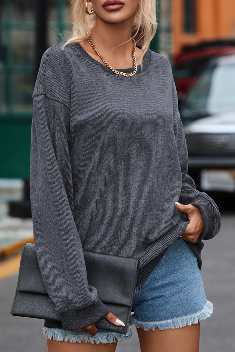  HIDDEN GEMS | Washed Ribbed Pullover Sweatshirt