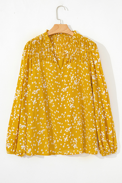 HIDDEN GEMS | Plus Size Floral Ruched V-Neck Blouse