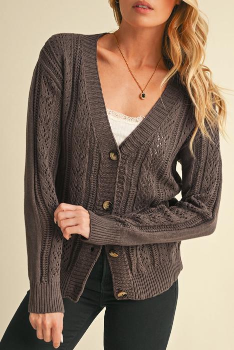 HIDDEN GEMS | Pointelle Knit Button Front Cardigan