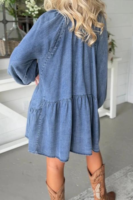 Twirl Worthy Peplum Denim Dress