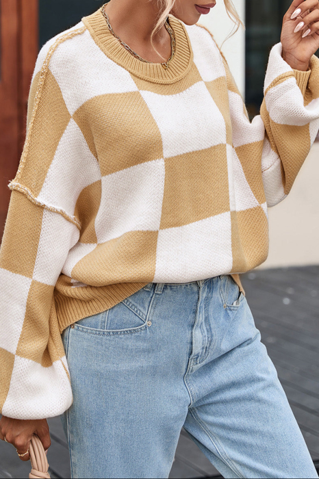 HIDDEN GEMS | Checker Bishop Sleeve Sweater