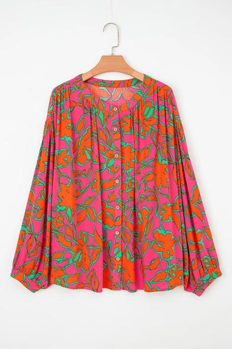 HIDDEN GEMS | Floral Batwing Sleeve Buttoned Shirt