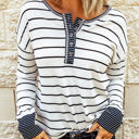  HIDDEN GEMS | Stripe Waffle Knit Buttoned Henley Top
