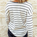  HIDDEN GEMS | Stripe Waffle Knit Buttoned Henley Top
