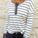  HIDDEN GEMS | Stripe Waffle Knit Buttoned Henley Top