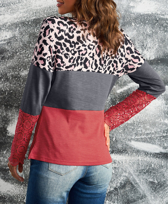 SALE! Leopard Colorblock Long Sleeve Top