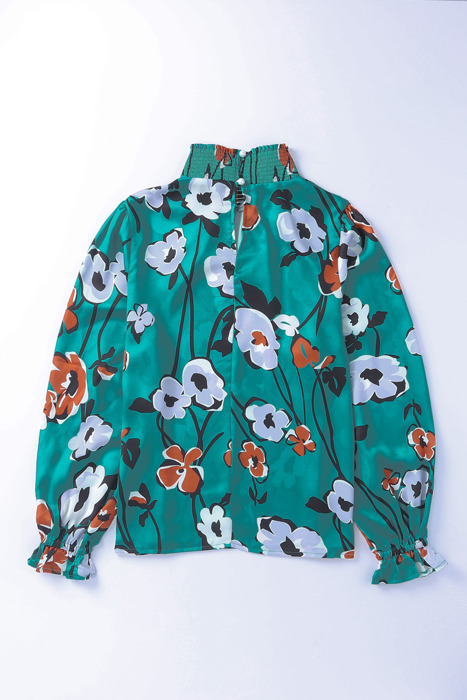 SALE! Floral Smocked Mock Neck Blouse