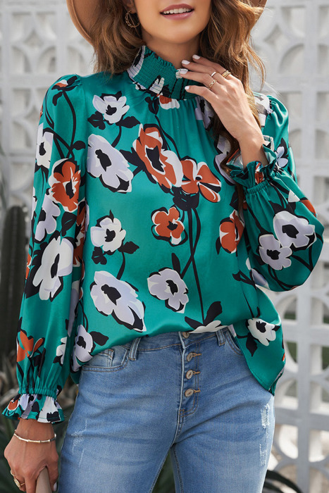 SALE! Floral Smocked Mock Neck Blouse