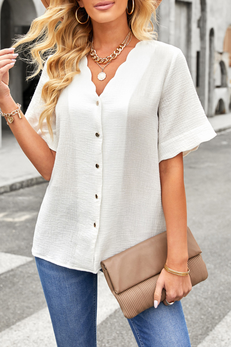 SALE! Scalloped Button Down Gauze Top