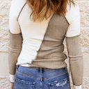  Clearance! Colorblock Ribbed Knit Long Sleeve Top