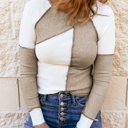  Clearance! Colorblock Ribbed Knit Long Sleeve Top