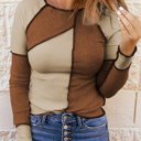  Clearance! Colorblock Ribbed Knit Long Sleeve Top