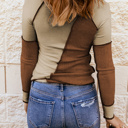  Clearance! Colorblock Ribbed Knit Long Sleeve Top