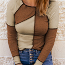  Clearance! Colorblock Ribbed Knit Long Sleeve Top