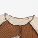  Clearance! Colorblock Ribbed Knit Long Sleeve Top