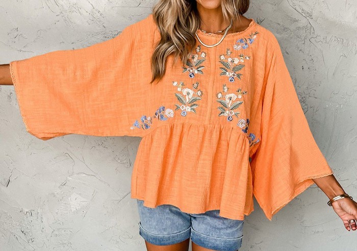 SALE! Vibrance Embroidery Buttoned-Back Top