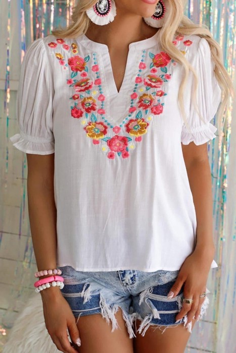 SALE! Floral Embroidered Puff Sleeve Top