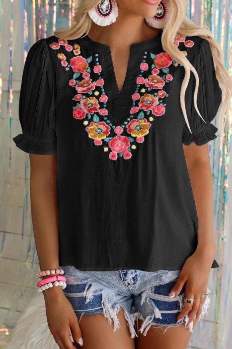 SALE! Floral Embroidered Puff Sleeve Top