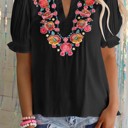  SALE! Floral Embroidered Puff Sleeve Top