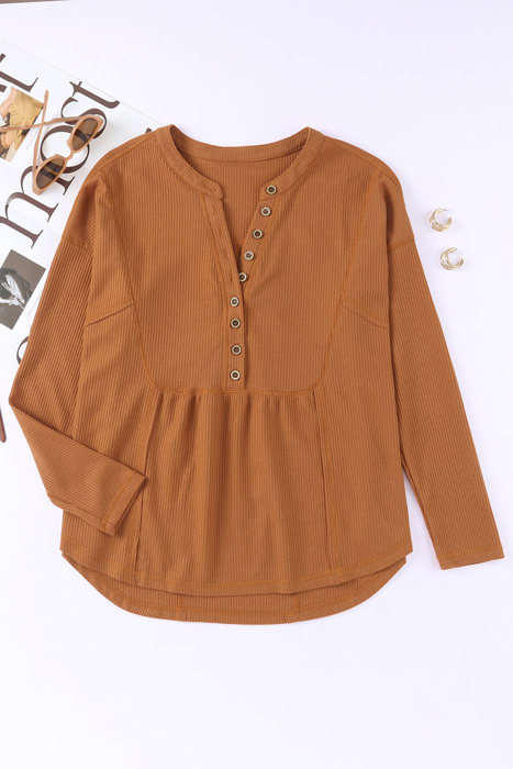 SALE! Waffle Buttoned Long Sleeve Top