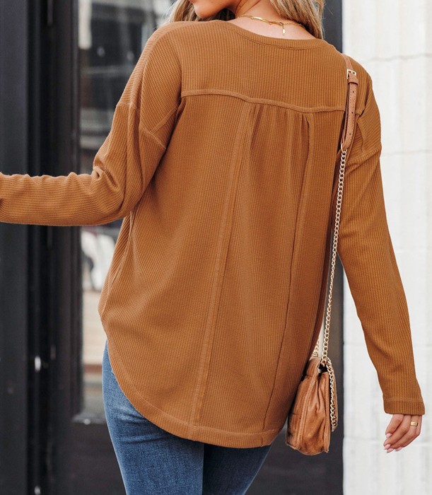 SALE! Waffle Buttoned Long Sleeve Top