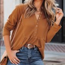  SALE! Waffle Buttoned Long Sleeve Top