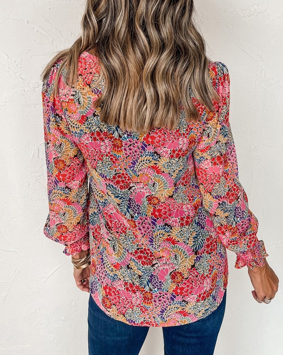 HIDDEN GEMS Floral Smocked Long Sleeve Top