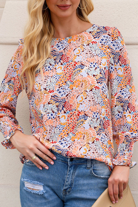 HIDDEN GEMS Floral Smocked Long Sleeve Top