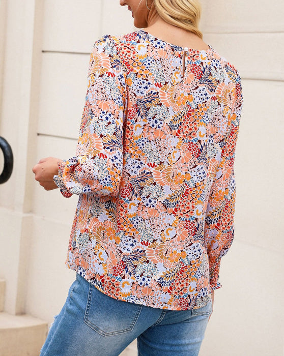 HIDDEN GEMS Floral Smocked Long Sleeve Top