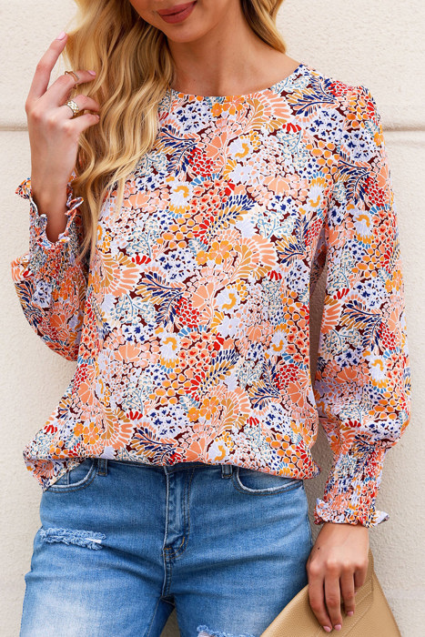 HIDDEN GEMS Floral Smocked Long Sleeve Top