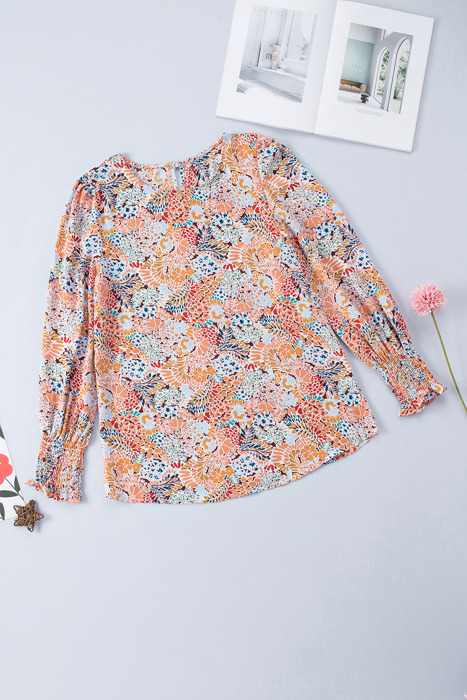 HIDDEN GEMS Floral Smocked Long Sleeve Top