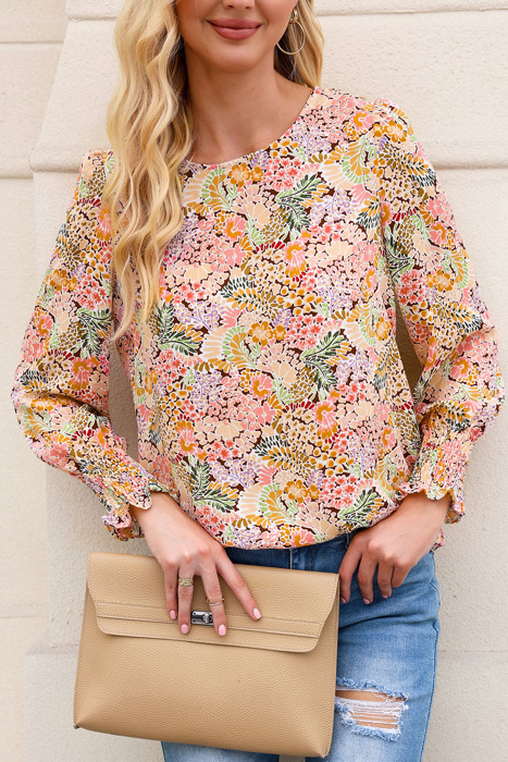 HIDDEN GEMS Floral Smocked Long Sleeve Top