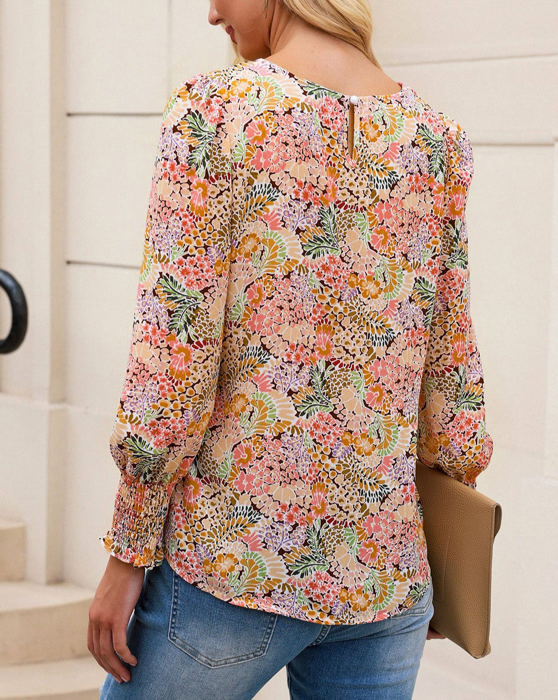 HIDDEN GEMS Floral Smocked Long Sleeve Top