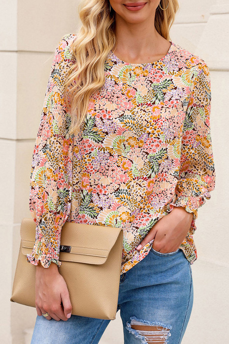 HIDDEN GEMS Floral Smocked Long Sleeve Top