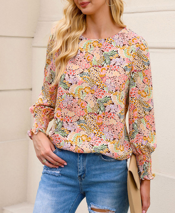 HIDDEN GEMS Floral Smocked Long Sleeve Top