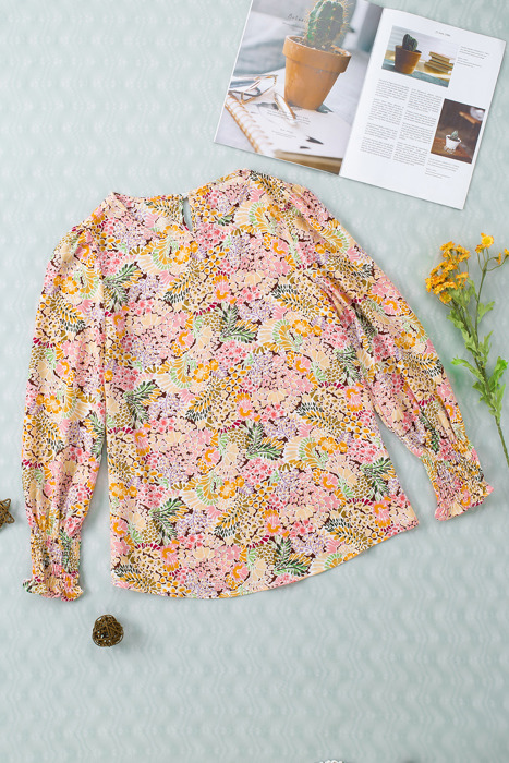 HIDDEN GEMS Floral Smocked Long Sleeve Top