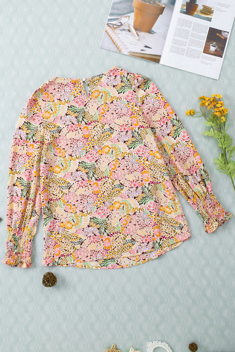 HIDDEN GEMS Floral Smocked Long Sleeve Top