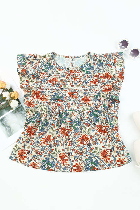 SALE! Floral Ruffle Sleeve Top