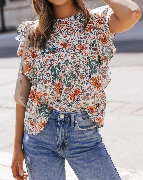 SALE! Floral Ruffle Sleeve Top