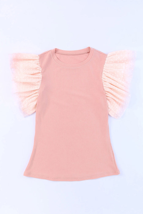 HIDDEN GEMS | Dotted Mesh Ruffle Sleeve Top