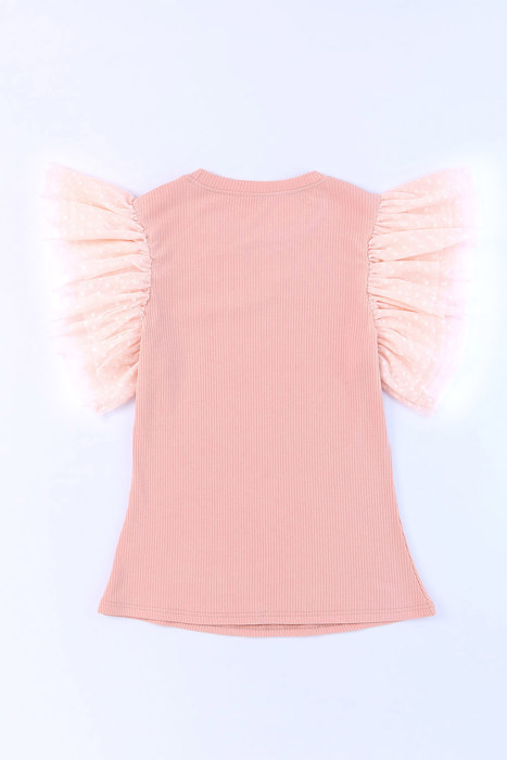 HIDDEN GEMS | Dotted Mesh Ruffle Sleeve Top