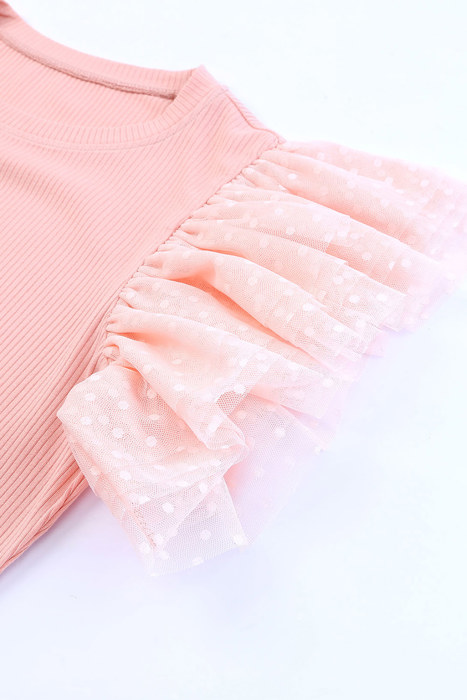 HIDDEN GEMS | Dotted Mesh Ruffle Sleeve Top
