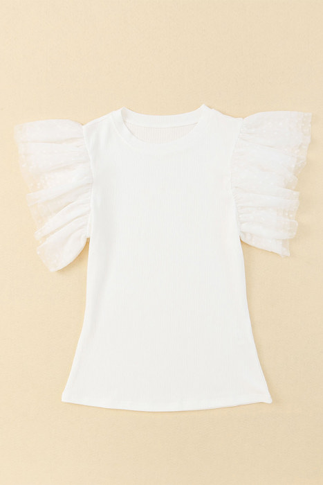 HIDDEN GEMS | Dotted Mesh Ruffle Sleeve Top