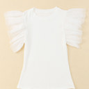  HIDDEN GEMS | Dotted Mesh Ruffle Sleeve Top