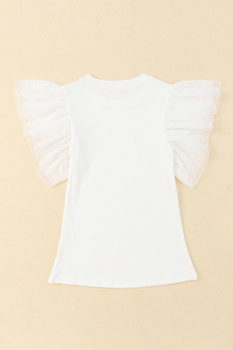 HIDDEN GEMS | Dotted Mesh Ruffle Sleeve Top