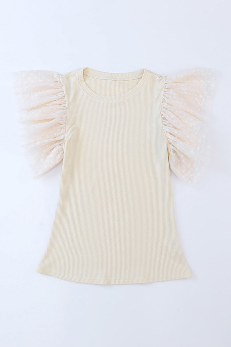 HIDDEN GEMS | Dotted Mesh Ruffle Sleeve Top