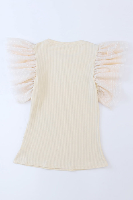HIDDEN GEMS | Dotted Mesh Ruffle Sleeve Top