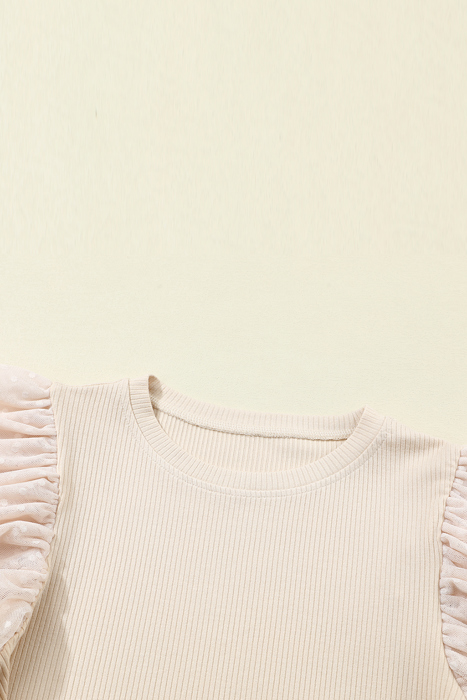 HIDDEN GEMS | Dotted Mesh Ruffle Sleeve Top